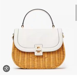 KATE SPADE “Gracie” Wicker Handbag Crossbody White with Gold Trim